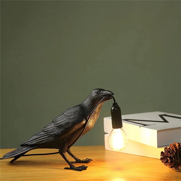 Raven Table Lamp LED Resin Novelty Lamps Crow Bird Art Decor Light Bedroom  Desk Lamp (2023 US Plug)